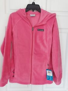 NWT $50 COLUMBIA Benton II Girls Large 14 16 Pink Fleece Hooded Jacket Full Zip