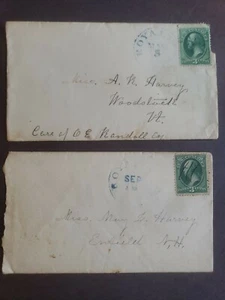 LOT OF 2 - 1870s Scott 3 Cent (Scott # 146-214) Stamped envelope #3 CANCELLATION - Picture 1 of 5