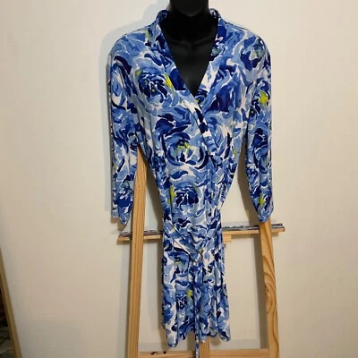 Dana Buchman Blue Floral Faux Wrap Dress with Belt Size Large - Image 1 of 4