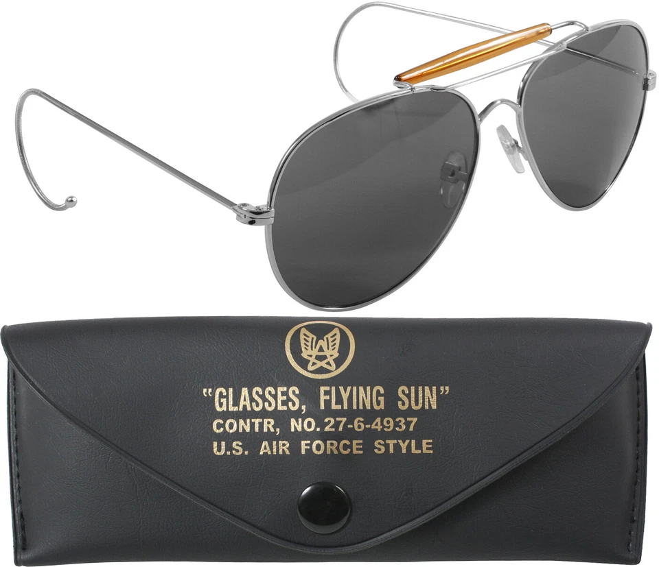 Aviator Sunglasses Air Force Style Chrome Frames with Case Military Sun Glasses - Image 1 of 1