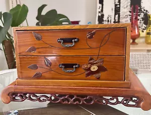 Vintage Japanese Wood Tansu Jewelry Chest w/16"Hand-Carved Bonsai Stand Heirloom - Picture 1 of 24