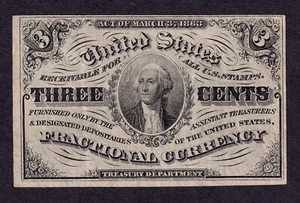 US 1863 Fractional Currency, 3c black and green, UNUSED - Picture 1 of 2