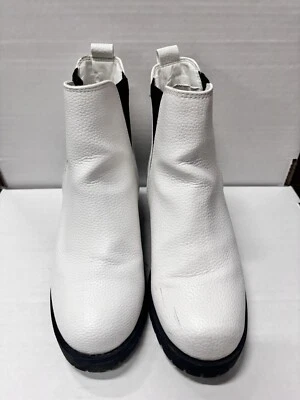 Bota Chelsea Mia Jody Blanca Imitación Cuero Suela Tacón Bloque Talla 6 Foto 1 de 4