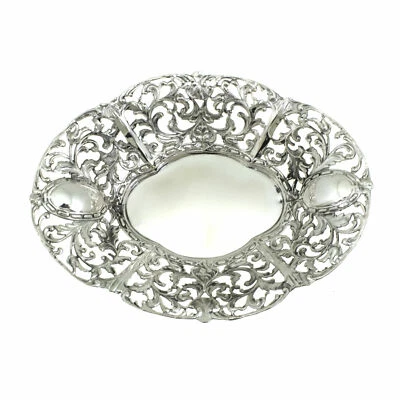 Большая антикварная европейская овальная чаша из серебра 800 пробы, примерно 1900 г., декорированная - Изображение 1 из 3