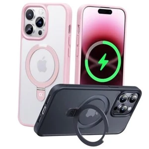  Case with Magnetic Invisible Ring Stand [Military for iPhone 14 Pro Max Pink - Picture 1 of 7