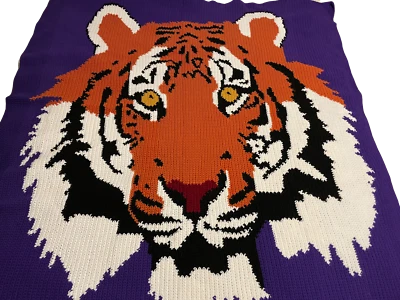 HANDMADE Crochet AFGHAN Knit LSU Bengal TIGER Chair COUCH Lap THROW Bed BLANKET! - Image 1 of 4
