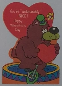 Vintage Child's Die Cut School Valentine Card, Circus Bear On Bike - Unused - Bild 1 von 1