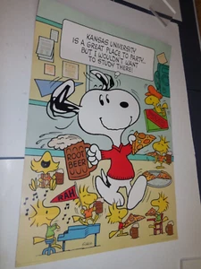 PO1 VTG Poster Peanut Kansas University Hallmark Snoopy Joe Cool Woodstock Party - Picture 1 of 6
