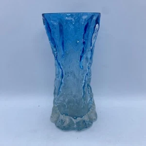 Vintage Vibrant Blue-Clear Glass Tree Bark Vase ?? German - Picture 1 of 7