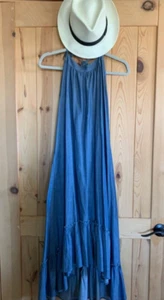 NWOT Stillwater M Lightweight Cotton Voile Denim Halter High Low Dress Country - Picture 1 of 8