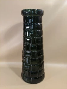 Large Mid Century Modern Glass Green Textured Squares Vase 18" - Picture 1 of 7