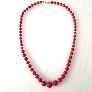 Collar Vintage Marvella Cuentas Rojas Graduado Tono Dorado Cierre 24" Pat 637835 - Imagen 1 de 9