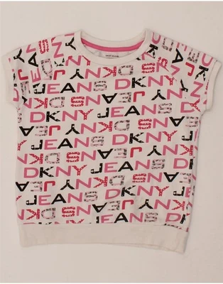 DKNY Girls Abstract Pattern Graphic T-Shirt Top 11-12 Years White Cotton BY43 - Image 1 of 4