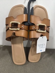 Neu mit Etikett Time And Tru Damen-Sandale mit verzierten Beschlägen Größe 9 cognacfarben - Bild 1 von 8