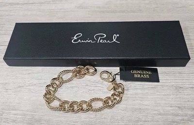 Erwin Pearl Gold Tone Brass Chain Link 7.5" Bracelet Signed  - Image 1 of 4