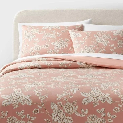 Threshold Light Pink Floral Print Cotton Sateen King Duvet Cover & Shams Set - Image 1 of 4
