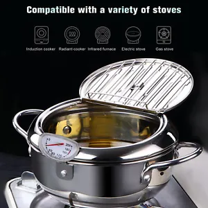 2.2L Non-Stick Chip Deep Fat Fryer Cooking Tempura Fryer 20cm w/Thermometer - Picture 1 of 10