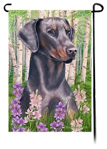 Bandera de jardín con flores de primavera - Doberman azul sin recortar Pinscher - Imagen 1 de 1