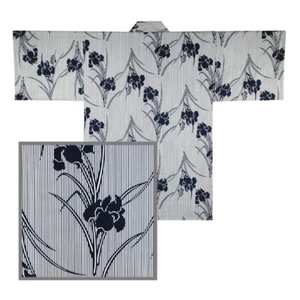 NEU JAPANISCHER 34"L KIMONO BAUMWOLLE HAPPI MANTEL MORGENMANTEL IRIS MIT STREIFEN HERGESTELLT IN JAPAN - Bild 1 von 2