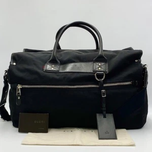 Gucci GG Men's Boston Travel Bag Duffle Canvas Leather Black Used Free Shipping - Picture 1 of 9