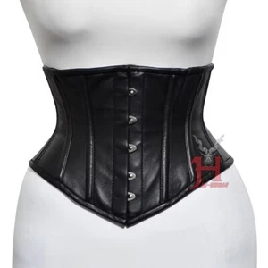 Unterbrustkorsett Schwarz Leder Korsett Taillentraining Underbust Leather Corset - Picture 1 of 5