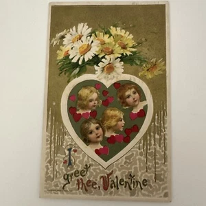 Valentines Day Postcard Girls Framed In A Heart With Flowers & Hearts Winsch - Picture 1 of 2