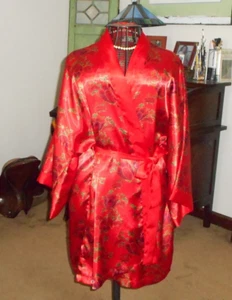 22/24 Robe Glossy Red Satin Kimono Art Nouveau Solange NOS - Picture 1 of 8