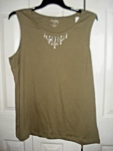 Camiseta sin mangas para dama Plus verde oliva con cuentas talla 1X nueva con etiquetas - Imagen 1 de 2