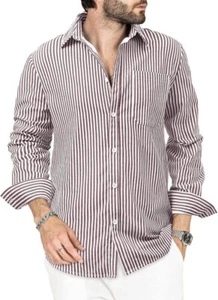 Mens Casual Button Down Long Sleeve Cotton Linen Dress Shirts Regular Fit (XXL) - Picture 1 of 6