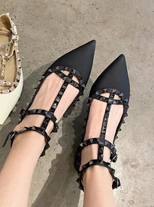 New White Stud Flat Pointy Toe Pivot Shoes Sandals US 9 - Picture 1 of 2