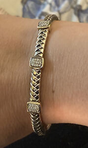 Alwand Vahan 925 Sterling Silver 14K Yellow Gold Diamond Bracelet Bangle Vtg