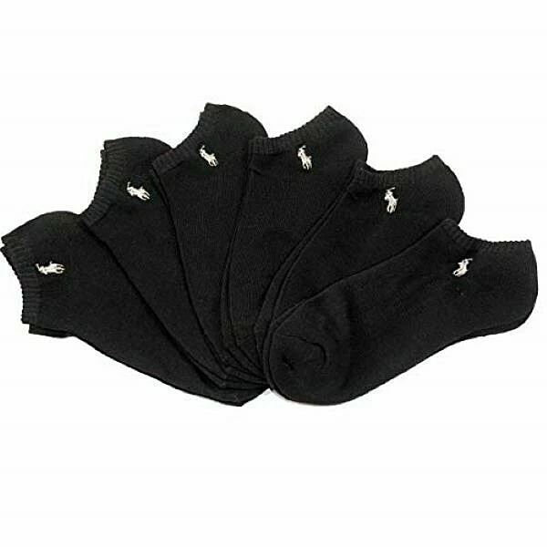 Polo Ralph Lauren 6 Pairs Men's Black Low Cut Socks Silver Embroidered Pony