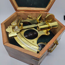 Vintage Brass Sextant Marine Nautical Collectible with Wooden Box