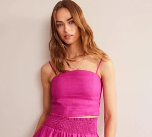 BODEN Fitted Pink Linen Strappy Crop Top UK 12 (FM134-16) - Picture 1 of 3