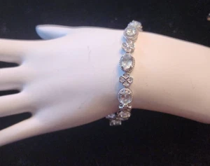 Natural 6.04 ct Aquamarine & Zircon .925 Sterling Tennis Bracelet - Picture 1 of 5