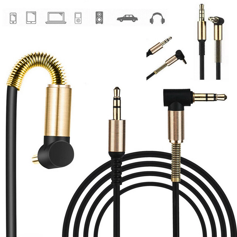 3.5mm Male to Male Aux Cable Cord L Right Angle 1Meter Car Audio Headphone Jack - Image 1 of 4