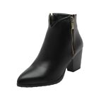 Ladies Shoes Synthetic Leather Mid Heels Double Zip Up Ankle Boots AU Size b284