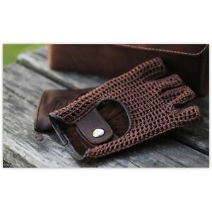 New Retro Real Leather Men Fingerless Driving cycle Gloves Unlined Chauffeur