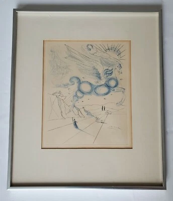 Litografía en vuelo Salvador Dalí Pegaso en marco plateado 18x15" Foto 1 de 4