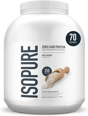 Isopure Zero Carb 25G 100 % proteína de suero en polvo 0 g azúcar sin sabor 4,5 lb 70 porciones Foto 1 de 4