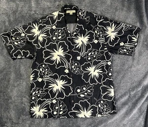 Tommy Bahama Seide schwarz weiß Blumen Knopfleiste Hemd Hibiskus Large Camp Shirt - Bild 1 von 7