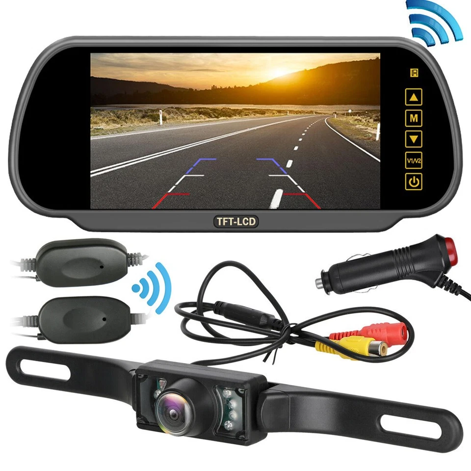 Wireless Car Backup Camera Rear View System Night Vision 7" LCD Mirror Monitor - Image 1 of 4