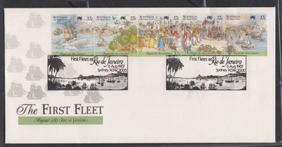 AUSTRALIA 2000 PRIMER DÍA PORTADA 1ª FLOTA LLEGA A RIO DE JANEIRO 1787 + CACHÉ Foto 1 de 2