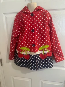 Hartstrings Size 5/6 Girls Red & Blue Hooded Rain Jacket - Picture 1 of 9