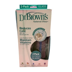 Dr Browns Natural Flow 8 oz Glass Baby Bottles SET OF 2 Reduces Colic! - Picture 1 of 3