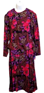 Reiner of Chicago Vintage Womens Dress XL Long Sleeve Floral Print Rayon Midi - Picture 1 of 14