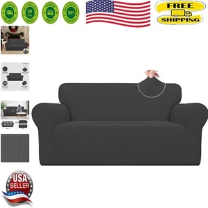 Soft Elastic Bottom Loveseat Slipcover - Perfect Fit for Kids & Pets, Dark Gray - Picture 1 of 10