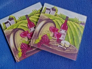 Pair of Tempered Glass Cutting Boards Trays Trivets 8" Square Wine Cheese Image - Picture 1 of 5