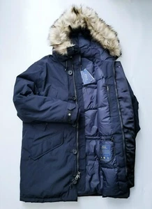 PARKA/CHAQUETA POLO RALPH LAUREN NYLON IMITACIÓN PIEL RIBETE HOMBRE UTILITARIO AZUL MARINO PLUMÓN $548 - Imagen 1 de 9
