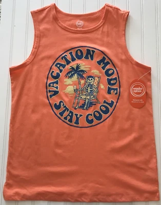 Wonder Nation Boys XXL 18 Tank Top Vacation Shirt Skeleton Beach Orange New - Image 1 of 4